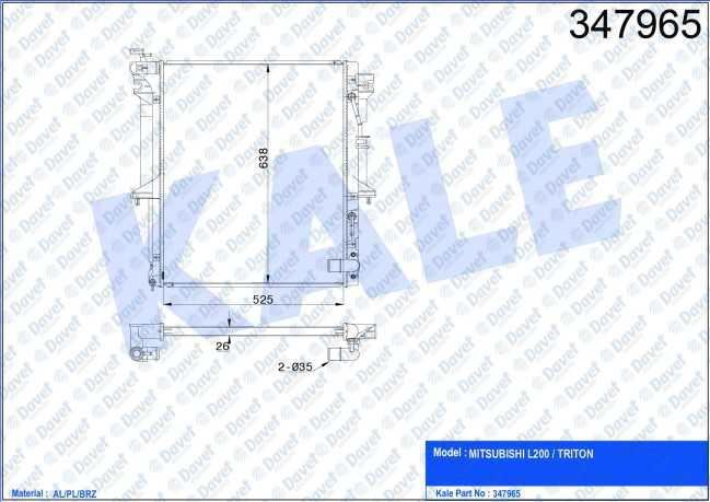 KALE 347965 Motor Su Radyatoru Mitsubishi L200 / Triton 2.5 Did 07-> (At) (26mm) (Al/Pl/Brz)